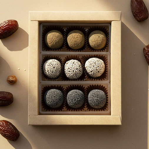 Финиковый трюфель кофе с цедрой апельсина, Кунжут, Мак 150г