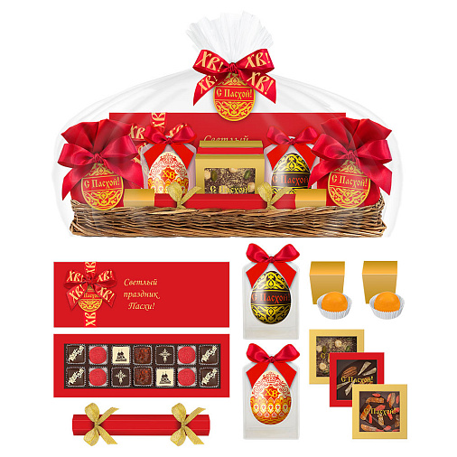 Пасхальная корзина с шоколадом и конфетами ручной работы