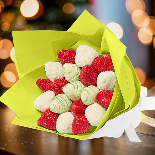 Свежая клубника в шоколаде букет 550г салатовый