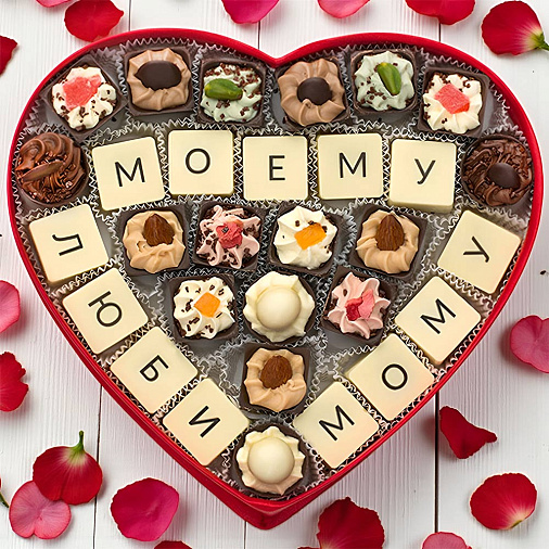 "Моему любимому" сердце с конфетами ручной работы 300г