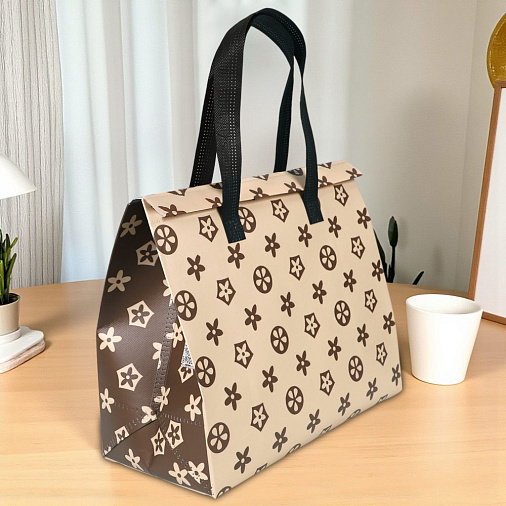 Термопакет бежевый с рисунком 32*27*15 (застежка-липучка многоразовая)