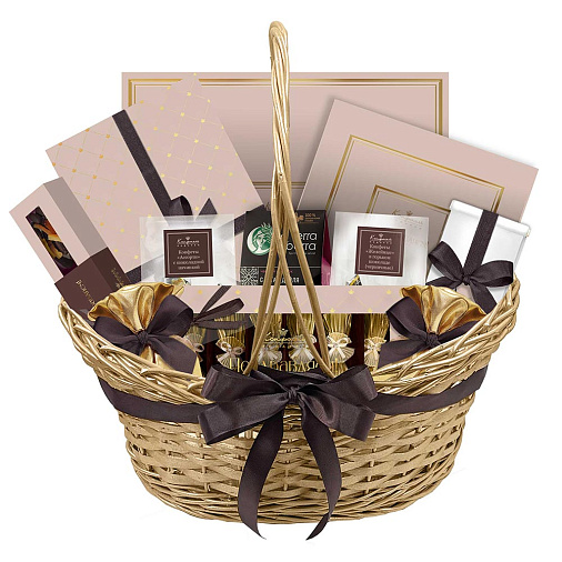 "С праздником Ураза-Байрам" корзина подарочная: шоколада, драже, конфет ручной работы (капучино)