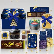 Новогодний набор с конфетами: ассорти, суфле, драже, риет, печенье, чай 995г