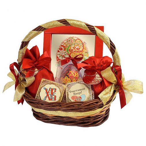 Пасхальная корзина с шоколадом, драже и конфетами 490г