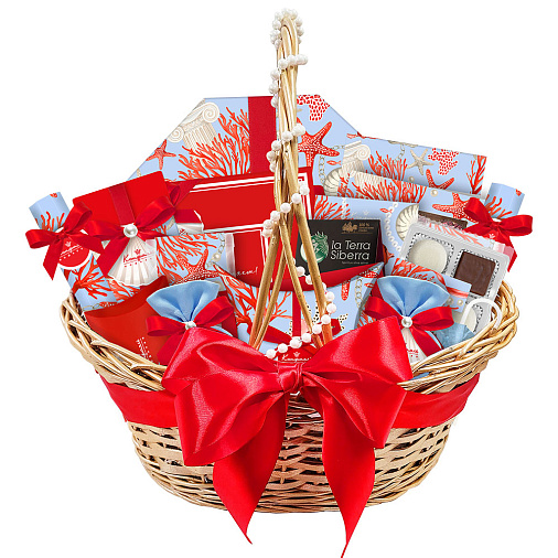 Подарочная корзина: ассорти, суфле, конфеты ручной работы, драже 2040г