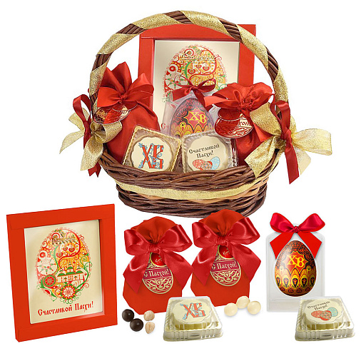 Пасхальная корзина с шоколадом и конфетами