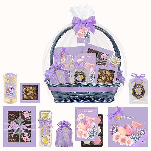 Пасхальная корзина с шоколадом и конфетами