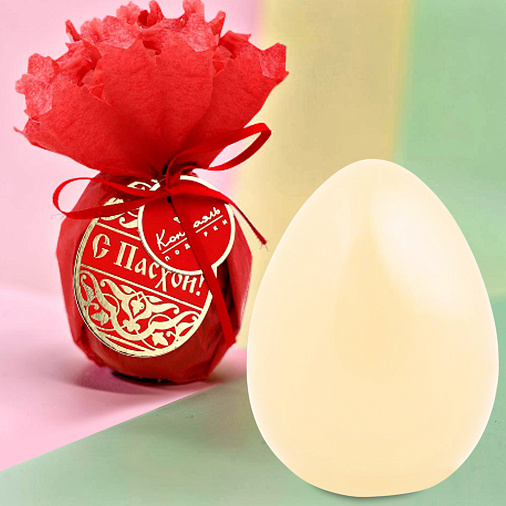 Яйцо белый шоколад (красная завертка)