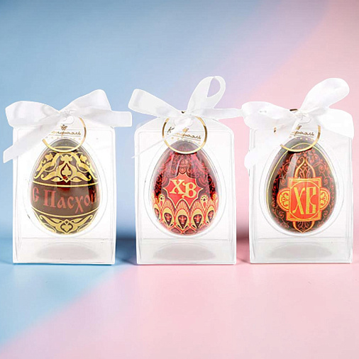 Пасхальный набор 3 яйца молочный шоколад (красно-желтый орнамент)