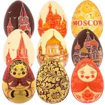 Наборы шоколадных яиц 90г с видами Москвы в ассортименте